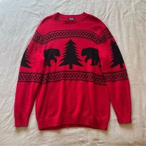 Red Sweater with Bear and Tree Design